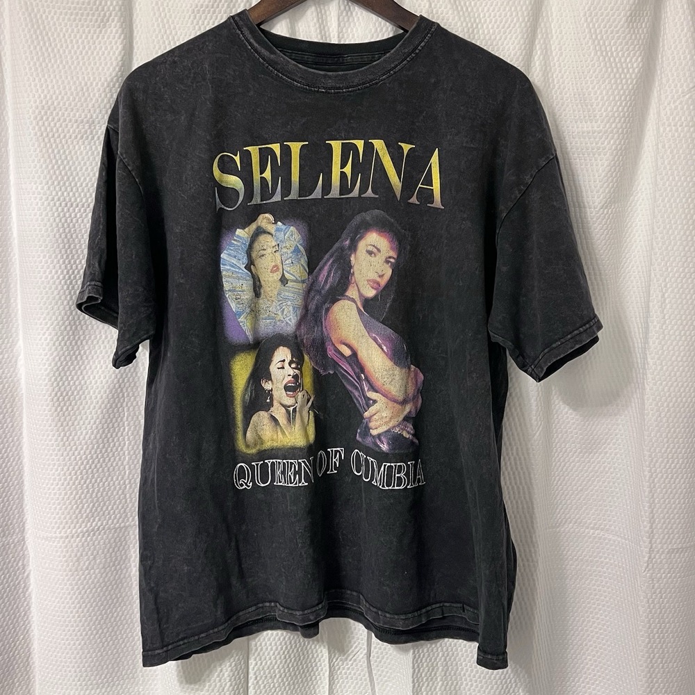 Selena‎ Queen of Cumbia T-Shirt XL Black Acid Wash Vintage Style Official READ